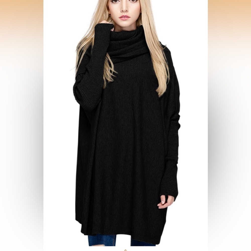 Black Women's Turtleneck Cowl Neck Sweater one size